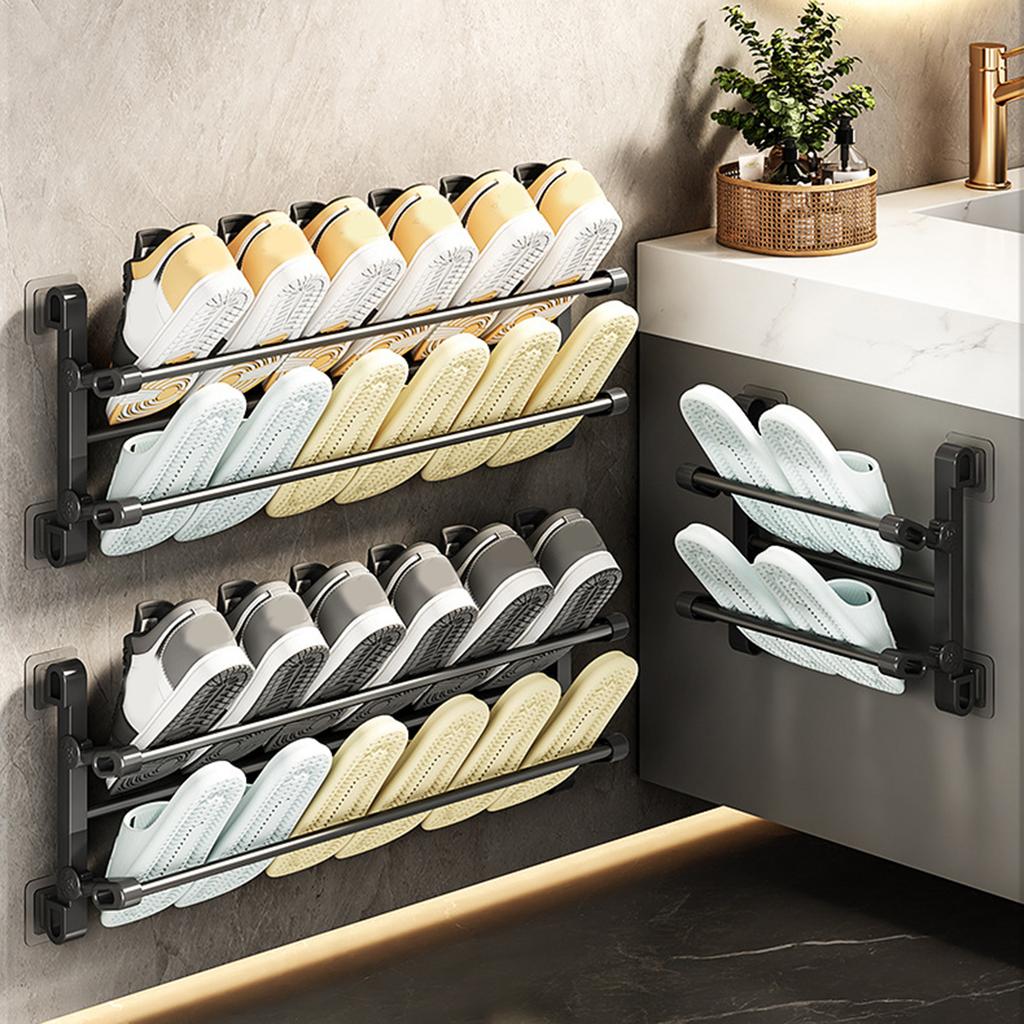 Modern Shoe Organizers 2 Level Foldable Shoe Rack Easy Installation Without Drilling Convenient for Small Space