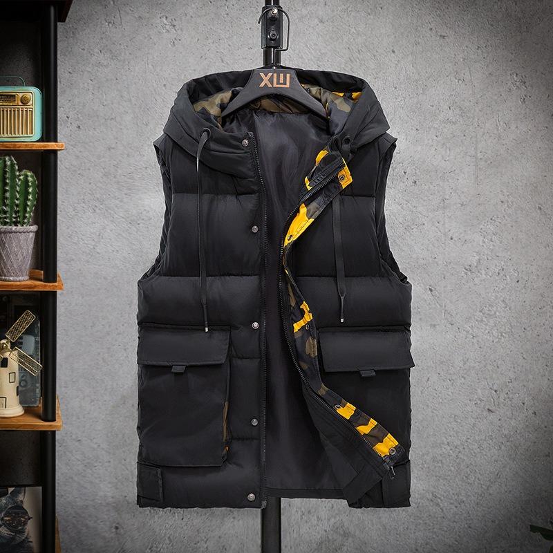 

Autumn and winter new vest men s trend loose vest warm down cotton vest male student couple coat M чорний