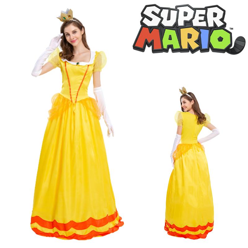 Mario Super Princess Daisy Costume Cosplay Abito giallo Puntelli di  Halloween Festa
