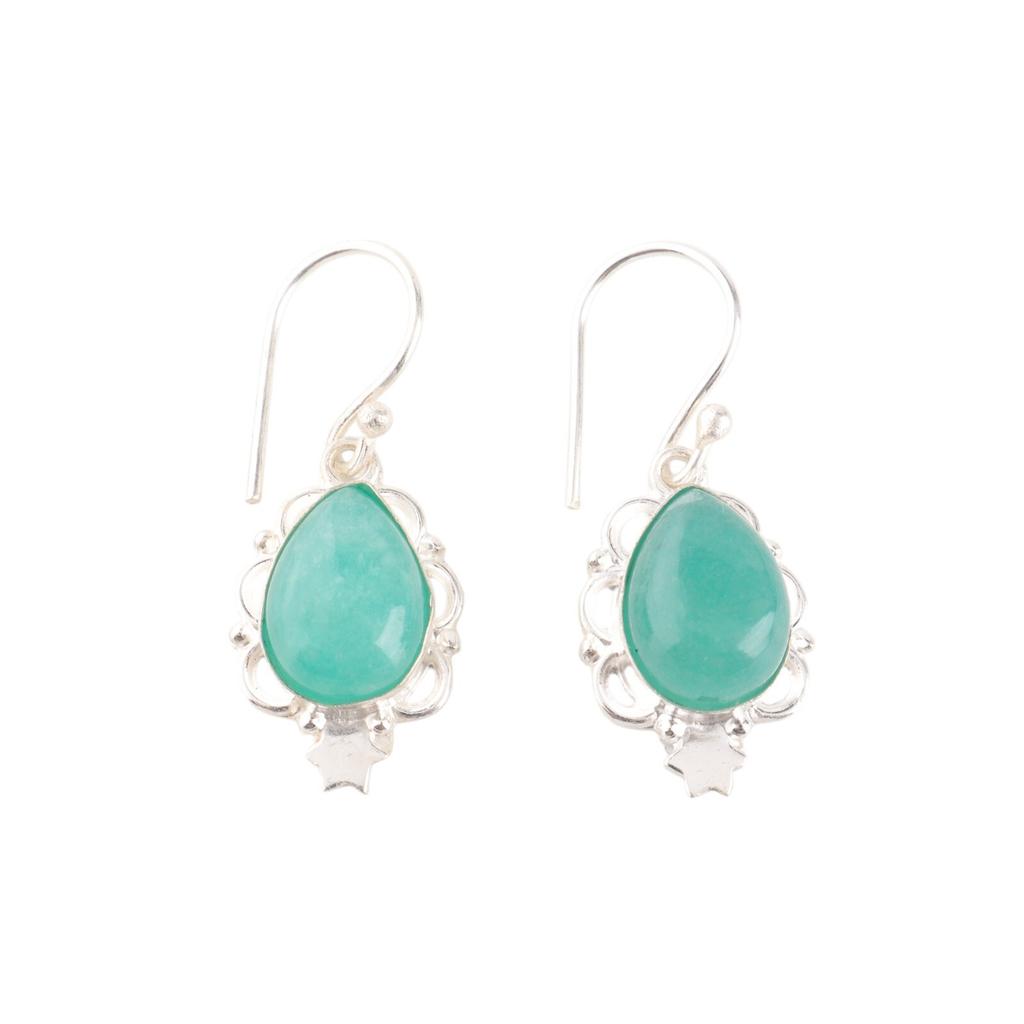 Amazonite Gemstone 925 Solid Silver Jewelry Handmade Earrings 1.6" Gift For Wife EE-163-26