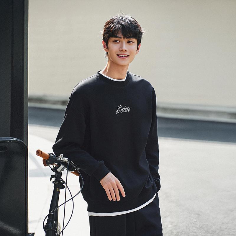 Anta Lifestyle Series Fashion Casual Loose Comfortable Campus Versatile Sports Pullover Hoodie Unisex Hoodies Black 972618704-5