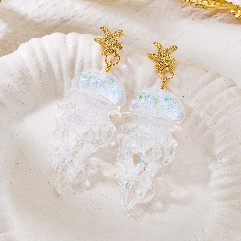 Creative Acrylic Graduated Jellyfish Pendant Earrings for Women Dreamy Pink Ocean Life Earrings Summer Party Jewelry Accessories