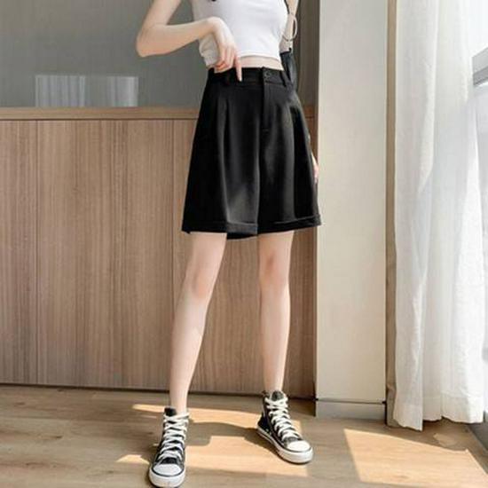 

Women s Summer Workwear: Loose-Fit High-Waisted Wide-Leg Shorts Suit S (Recomm. 75-90 kg) чёрный