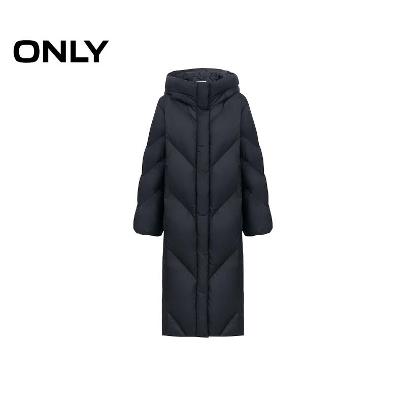 ONLY Women's Long Hooded Stand-Collar White Duck Down Puffer Jacket