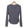 Women's Autumn/Winter V-Neck Long-Sleeve Modal Shirt - Slim Fit, Arc Hem