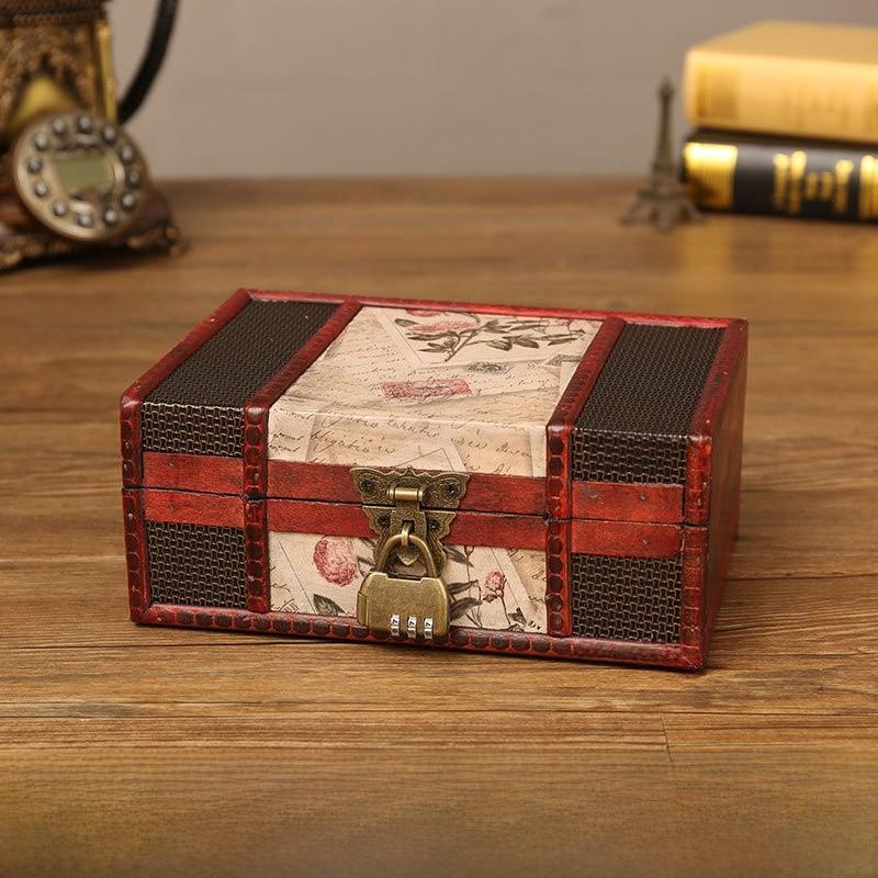 Wooden Storage Antique Box With Lock For Jewelry Cosmetics Decorations Home