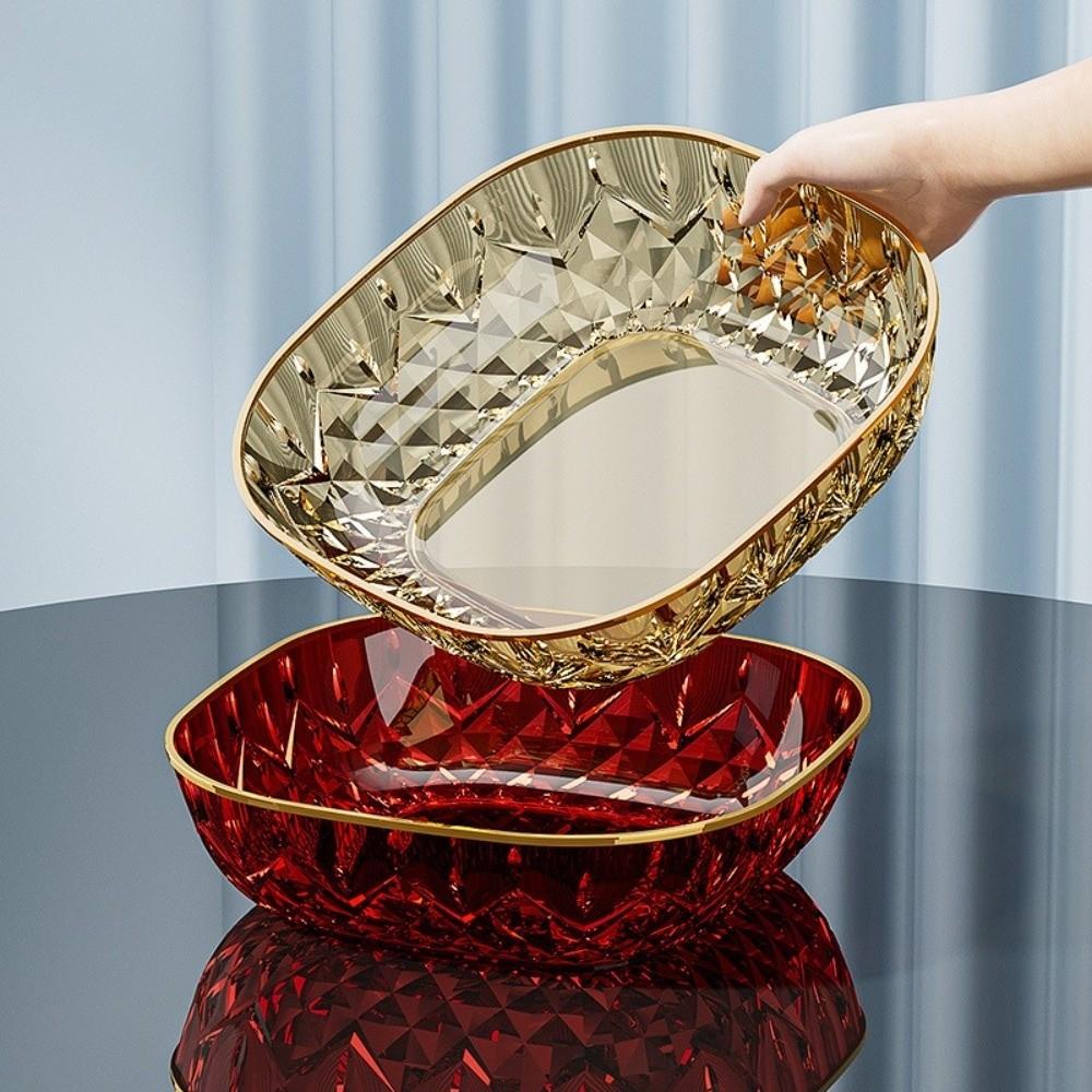 Golden Edge Fruit Bowl Square Transparent Fruit Tray Portable Dessert Biscuit Plate  Household