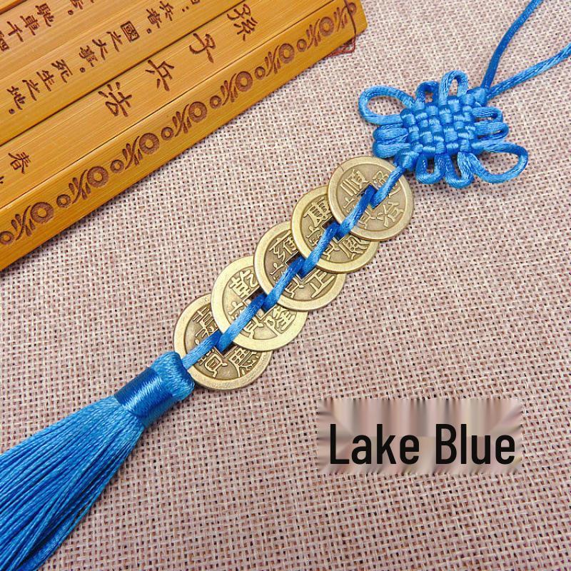 Five Emperors Alloy Copper Coins Car Pendant: Antique Chinese Knot Rearview Mirror Ornament