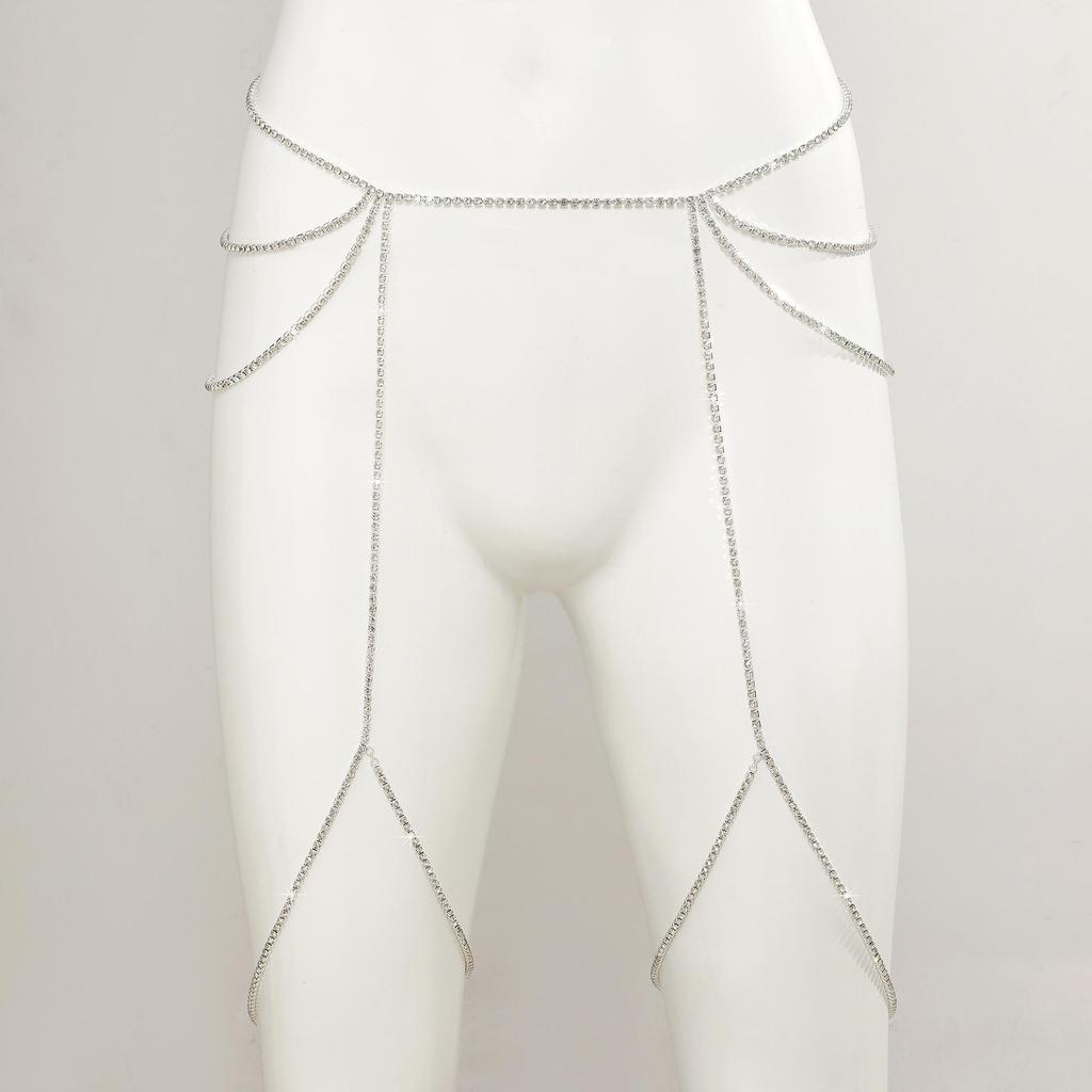European & American Geometric Multilayer Rhinestone Body Chain Waist Jewelry for Beach Bikinis