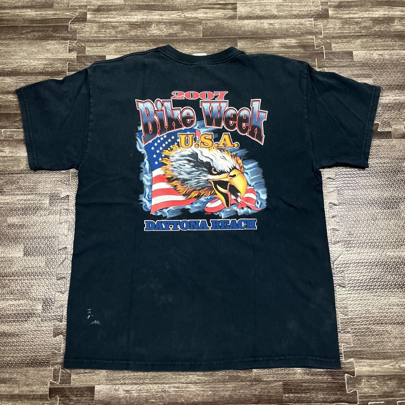 

Vintage Daytona Beach Bike Week 2007 Graphic Tshirt Black Large Double Sided VTG XL