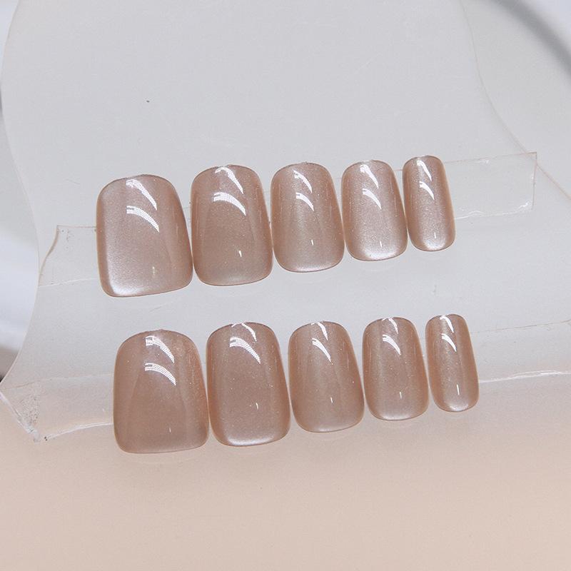 24 Pieces Pure Desire Cat's Eye Nude Wear Nail Small Short T Ballet Nail Flash White Fake Nail Wear Nail Can Be Mixed Batch