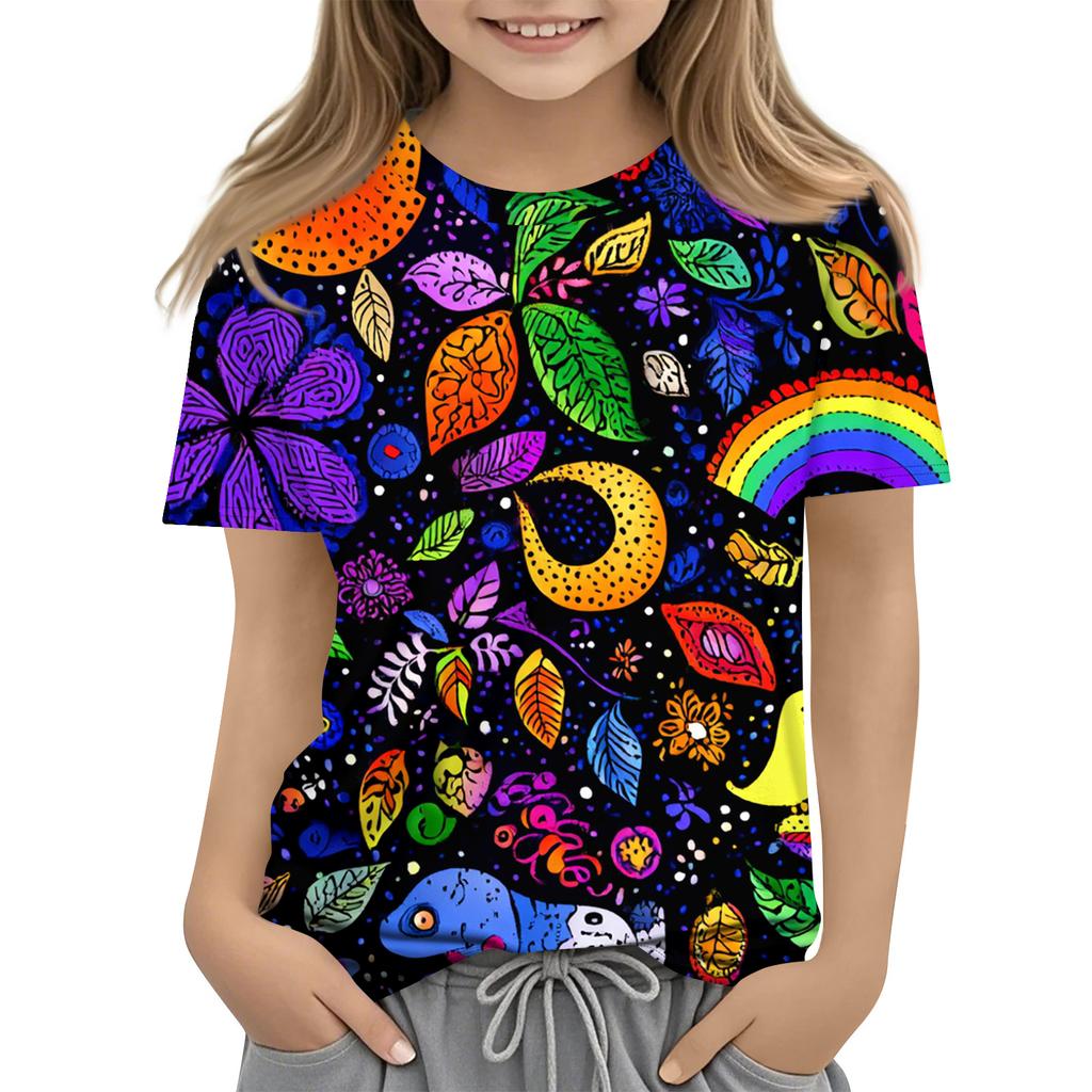 Children's Printed Round Neck Short Sleeved Casual T-shirt