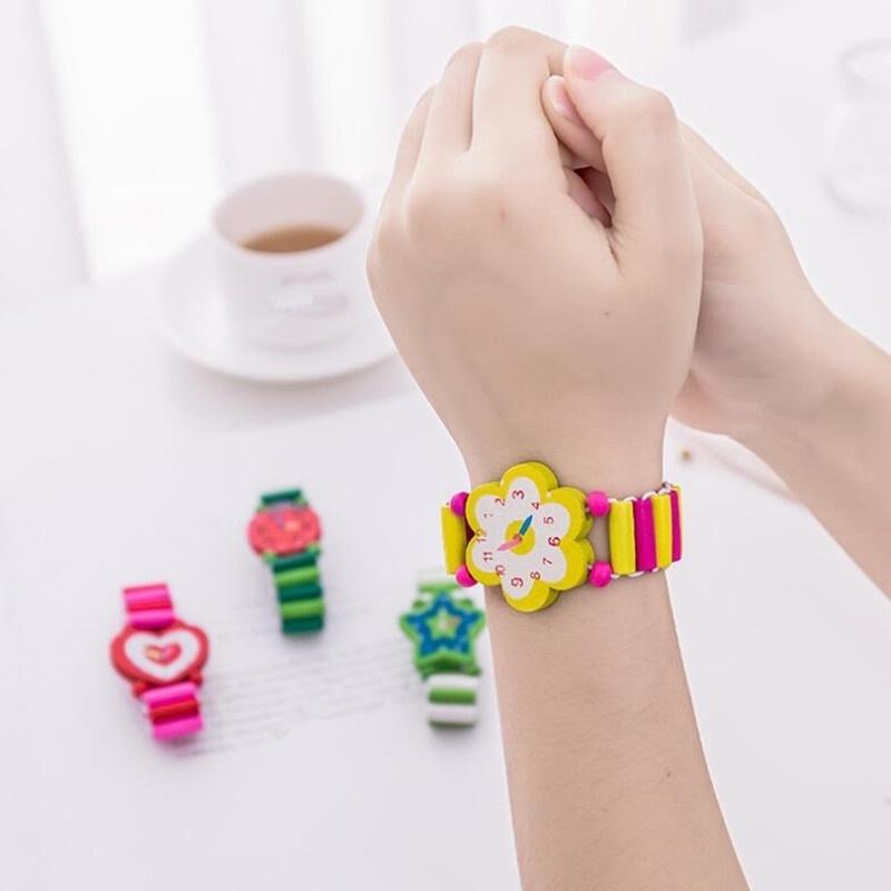 Kids Children Cartoon Elastic Wooden Watch Wristbands Bangle Toys School Award Prize Gift Birthday Party Favors