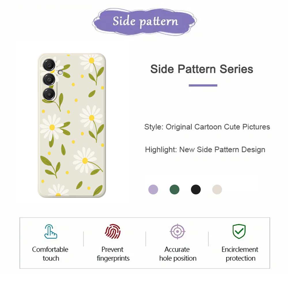 For Samsung Galaxy A16 5G/4G Case White Flowers Green Leaves Pattern Printing Straight Edge TPU Phone Back Cover
