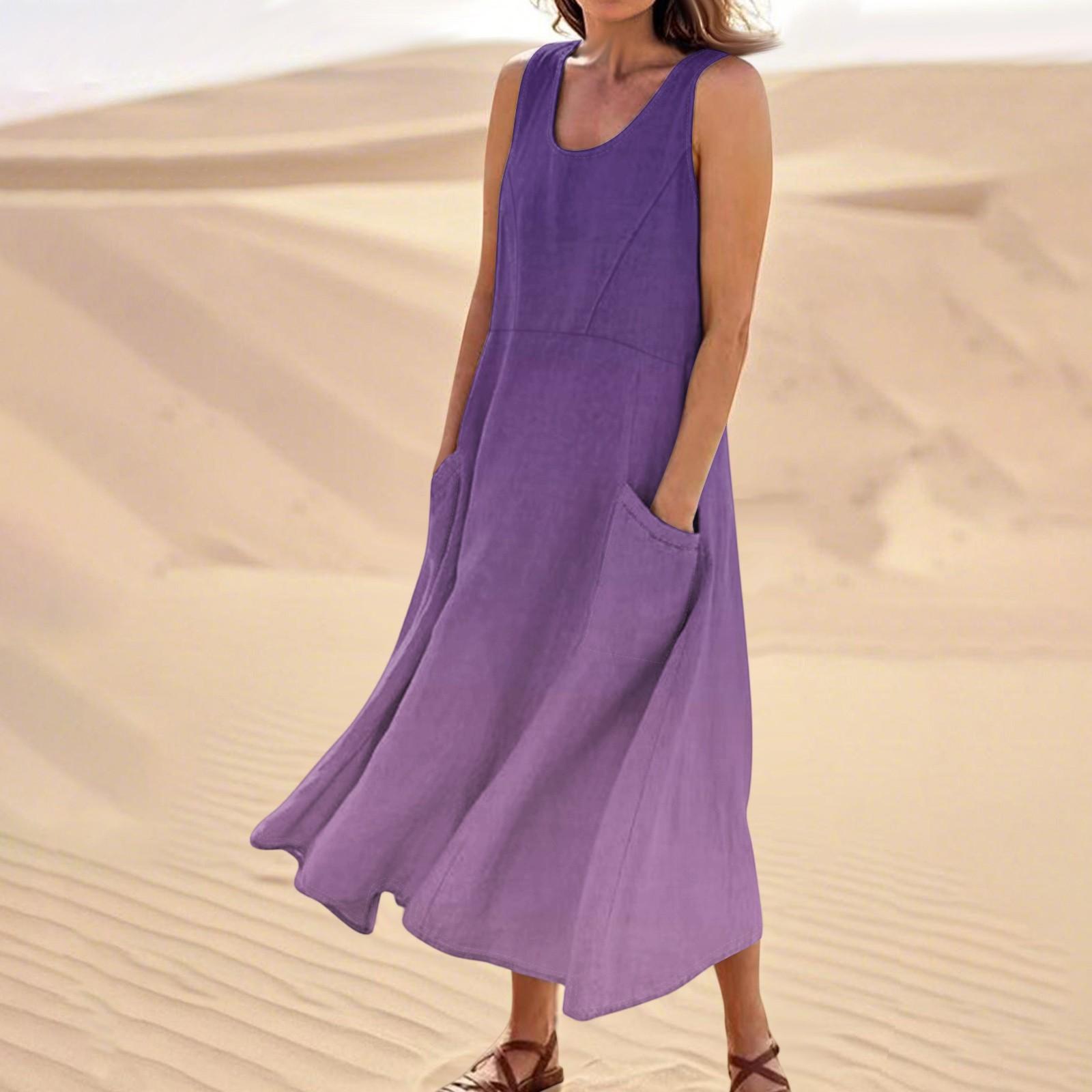 

Женское летнее повседневное модное платье без рукавов с цветочным принтом и карманом S фиолетовый