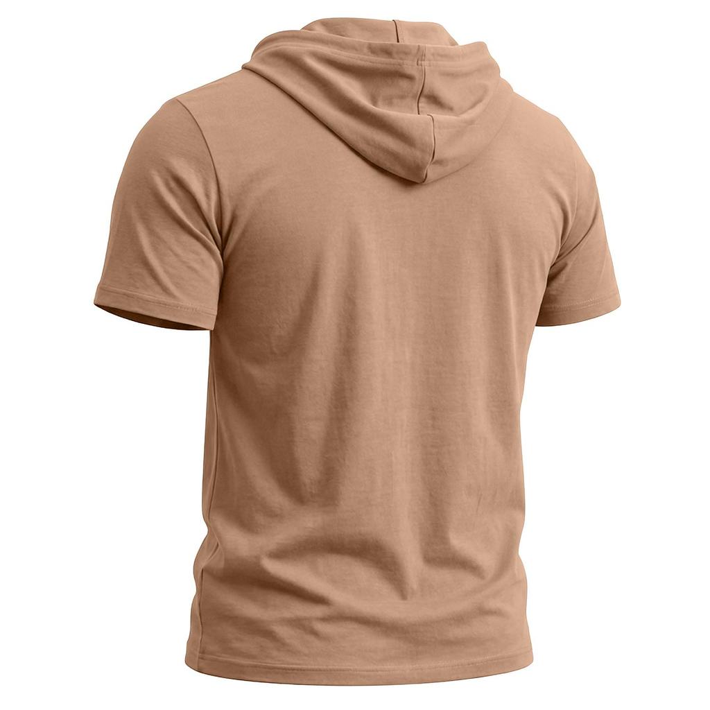 Men’s T-shirts Hooded Short Sleeves Cotton Shirts Fitness Tops Casual Street Punk Hip Hop Style Wear