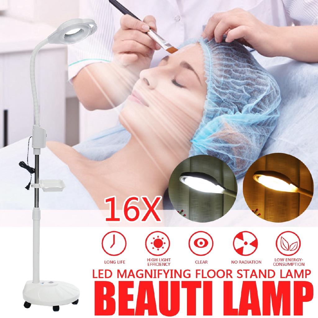 16X 220v-240V Glass Ligth Len Facial Light LED Magnifying Floor Stand Lamp Diopter Magnifier