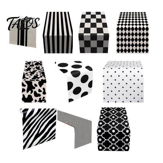 Easy Care Table Decor Modern Geometric Runner, Black And White Checkered Casual Texture Dining Room Accessory 72 Inch Striped Runner for Stylish