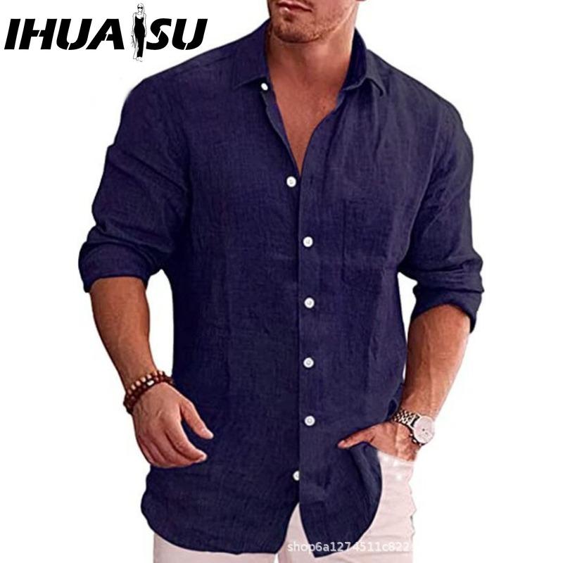 IHUASU Bavlněné tričko s dlouhým rukávem Pánská móda Volné tričko S potiskem Soucitné tričko