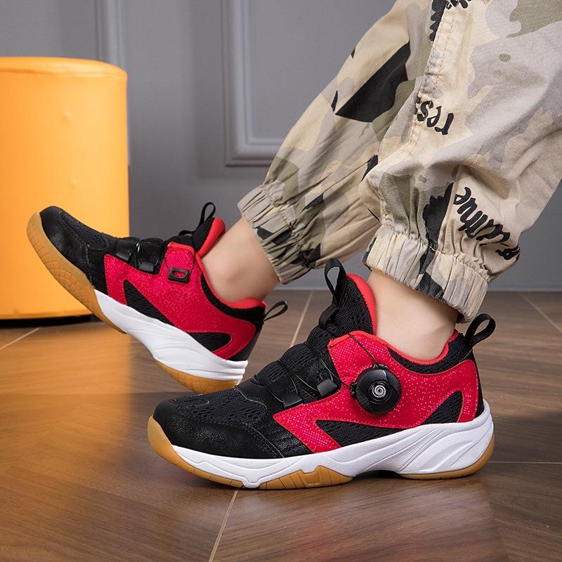 Children's Badminton Shoes Professional Rotating Buckle Free Lace-up Classmates Non-slip Breathable Summer Mesh Table Tennis Shoes