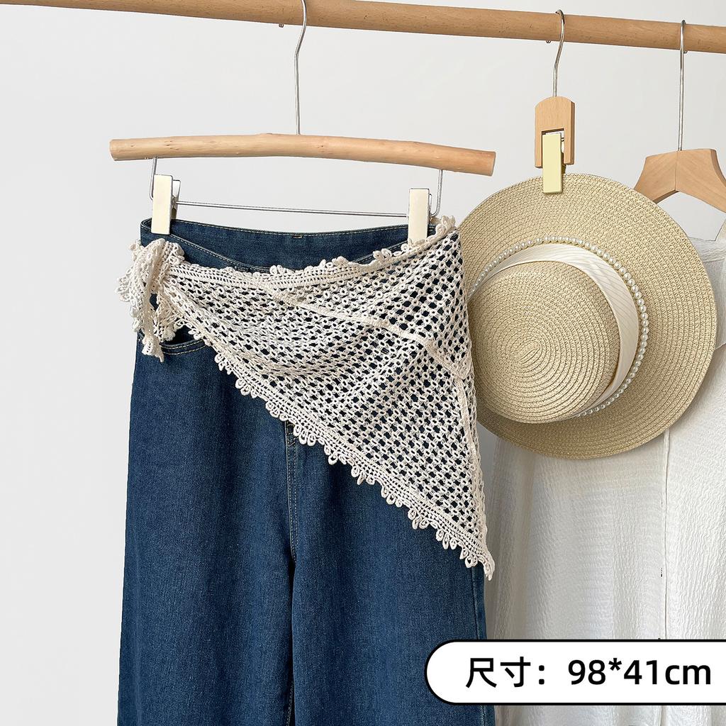 White Hollow Lace Fart Curtain Triangle Towel Handmade Crochet Waist Towel Stacked On Jeans Accessories Headscarf