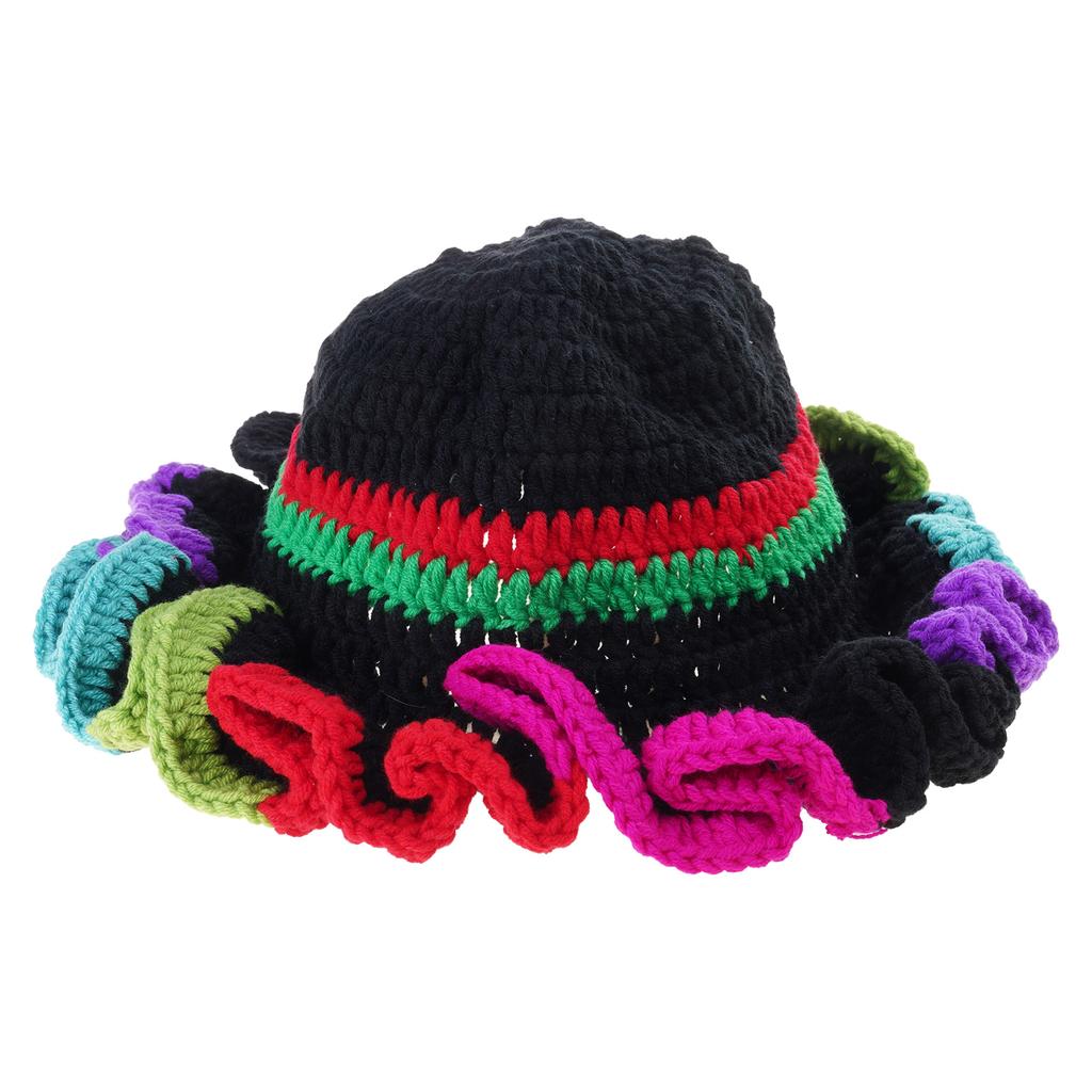 Handmade Crochet Bucket Hat for Woman Teen Outdoor Commute Fisherman Hat Ruffled Brim Winter Windproof Carnival Hat