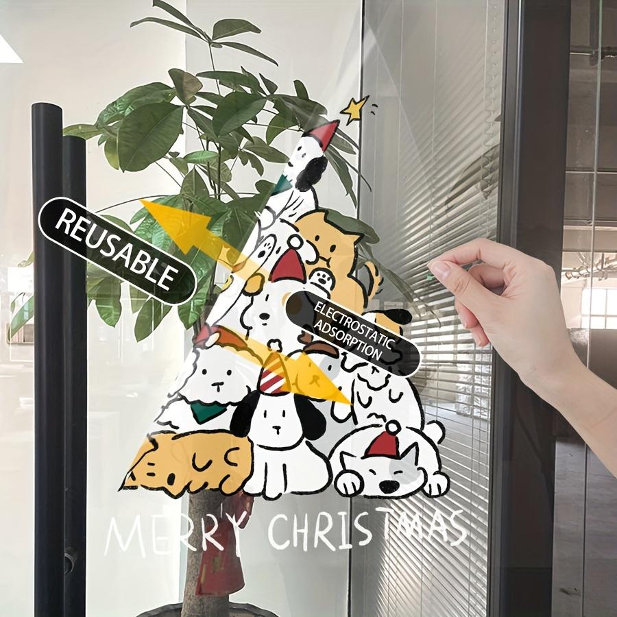 1 Stück Weihnachtsdekoration Fensteraufkleber Niedlicher Cartoon-Hund Weihnachtsbaum Glasaufkleber Feiertagsparty Szene Dekoratives Fensterdekor