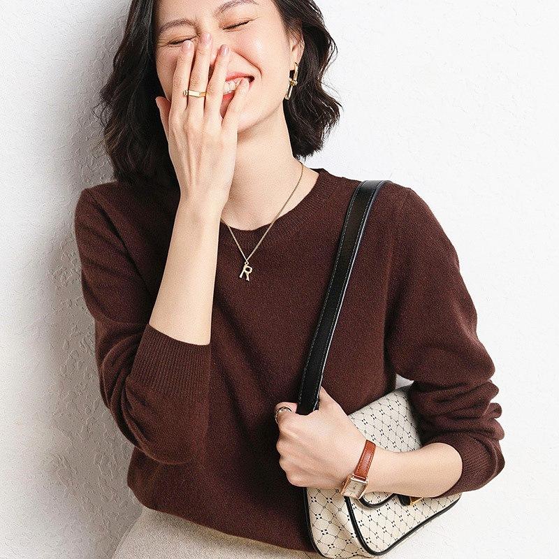 Maglione da donna in maglia girocollo a maniche lunghe maglione a tinta unita per primavera e autunno