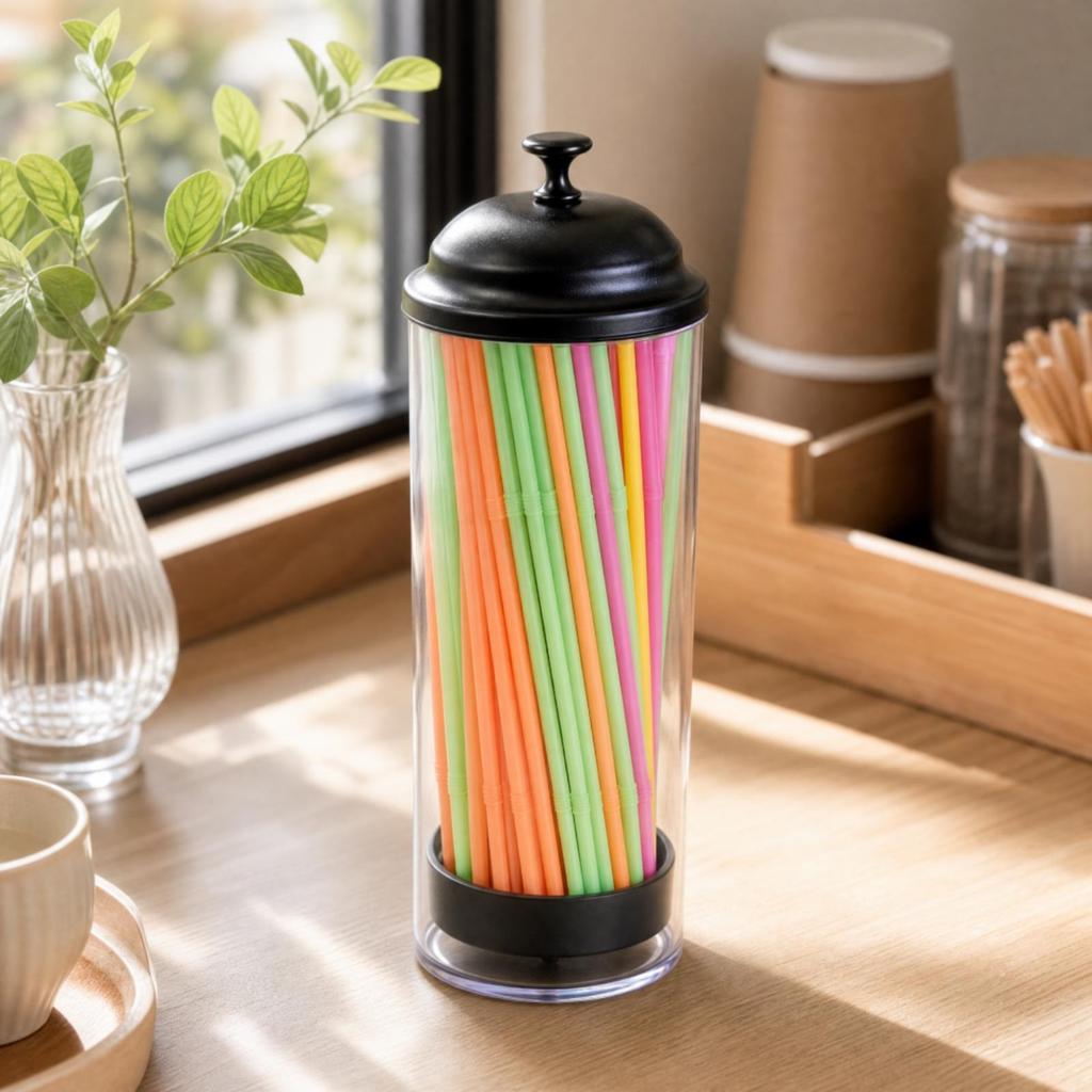 Cylindrical Straw Dispenser Transparent with Lid DustdustResistant for Restaurant,