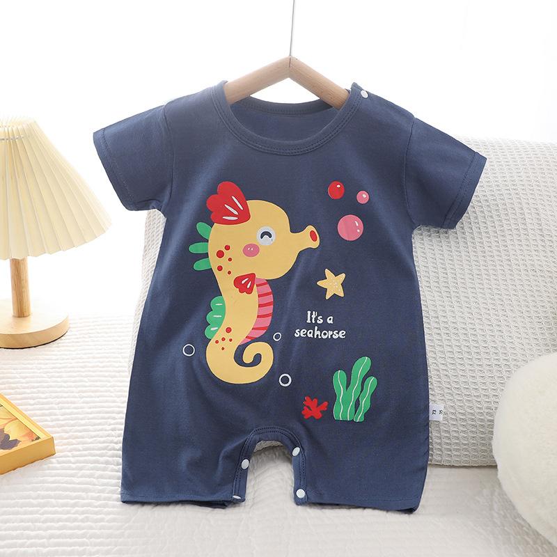 Summer Baby Crawling Clothes Made of Pure Cotton Korean Version, Thin Men's and Women's Baby Short Sleeved Children's Jumpsuit