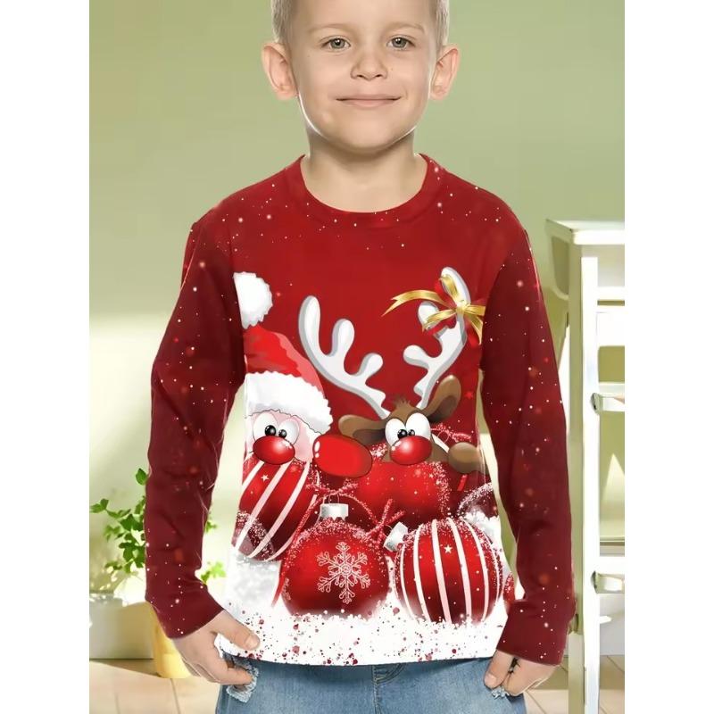 Îmbrăcăminte pentru copii Băieți Tricou Mânecă Lungă Imprimeu Moș Crăciun Haine Copii Primăvară Toamnă Haine Elegante pentru Petrecere de Crăciun Haine Fete
