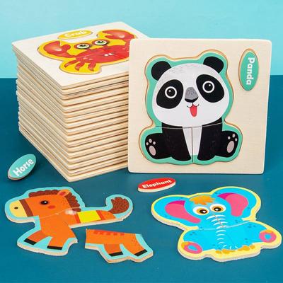 Jigsaw Toys Cartoon Animal Puzzles Wood 3d 3D Wooden Puzzle Early Educational Toys For Children