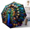Stained Glass Peacock Art Portable Automatic Umbrella Compact & Durable 8-Rib Design Lightweight Travel Essential Fashionable Stylish Gift for Women