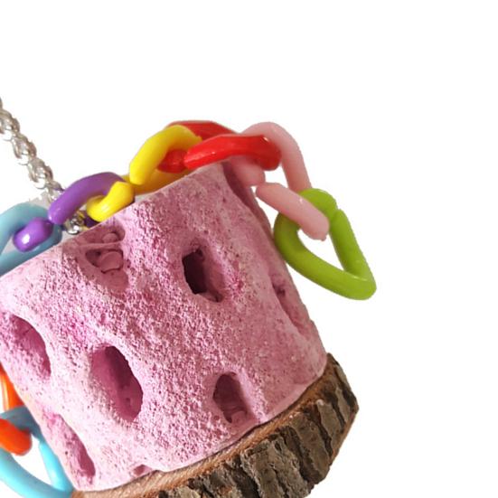 Bird Chewing Toy with Bells Natural Volcanic Stone Zanthoxylum Bungeanum Parrot Cage Toy Oral Health Bird