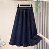 Spring/Summer Plus Size Elastic Waist Denim Skirt: Figure-Flattering, Tummy-Concealing, Fashionable Ruffle Hem for Women
