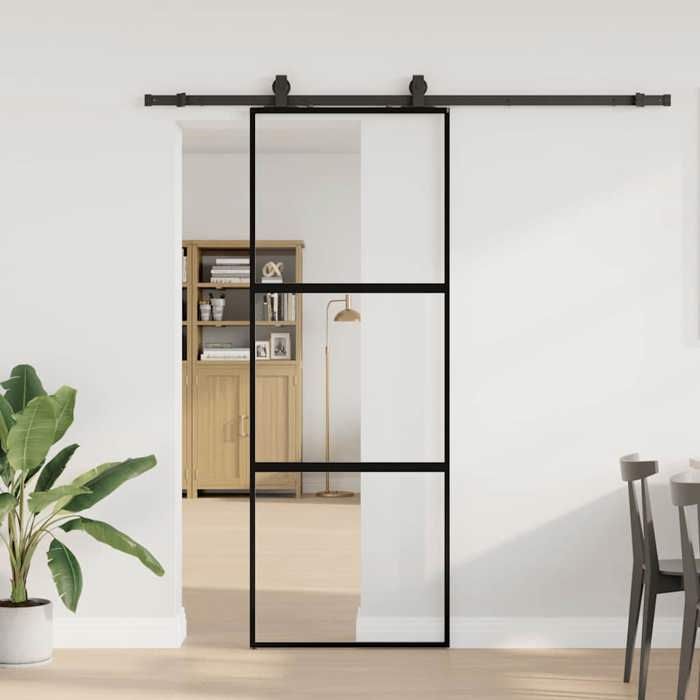 VidaXL Sliding Door Hardware Kit Black 76x205 Cm Tempered Glass, Sliding Door On Rail, Sliding Door 3375874