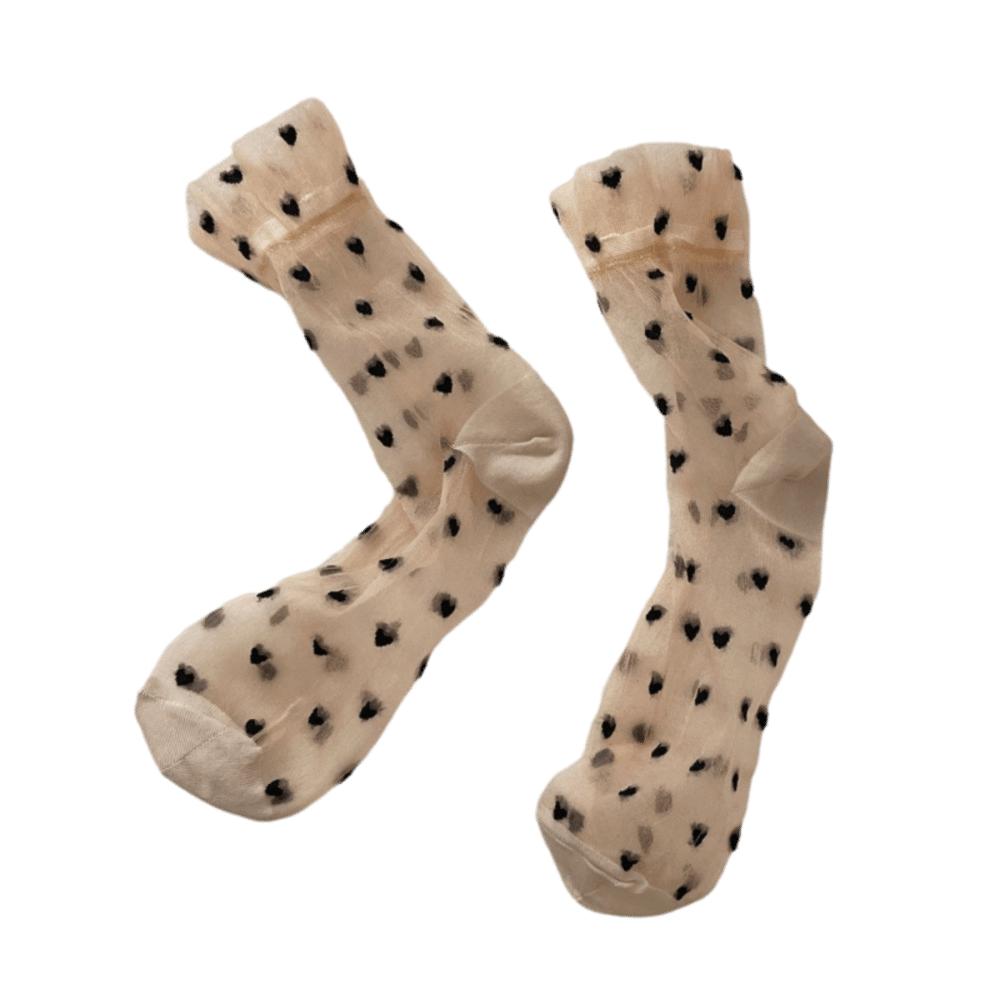 1pair Breathable Heart Print Socks Transparent Summer Socks Casual Medium Tube Socks Women чёрный