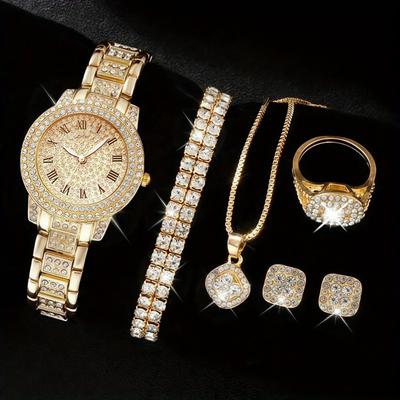 Ladies Cornucopia Diamond Watch Set Bracelet Accessories Fashion Quartz European Beautiful Women Watch Set