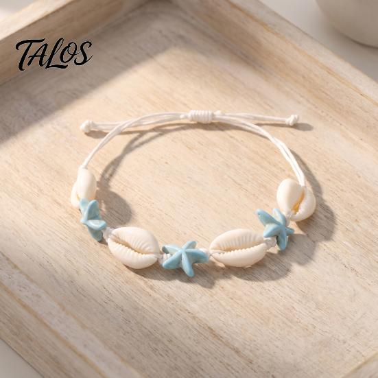 Lightweight Vacation Wrist Jewelry Summer Beach Bracelet, Bohemian Sea Shell Turtle Braided Handmade Woven Casual Daily Wear Accessory String