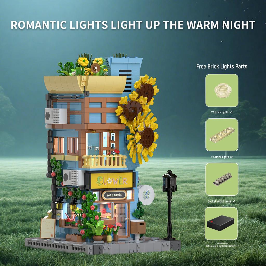 1580PCS Flower House Building Blocks Sunflower Detached House Model Bricks Desktop Decoration Kids DIY Toys Holiday Gifts