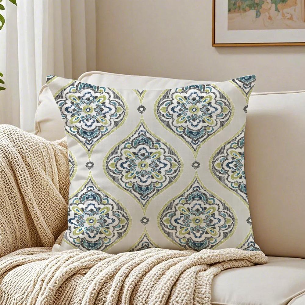 Nordic-Inspired Green Geometric Style Pillow Case Double-Sided Plush Sofa Cushion Covers Organic Breathable Invisible Zipper