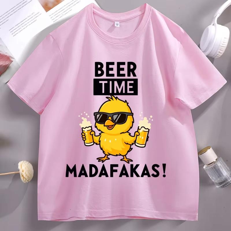 Beer Time Madafakas Tshirts Fun Chick Mascot Holding Two Beers TShirts Party Decor Tshirt Men Women Summer Drink Tee Shirts