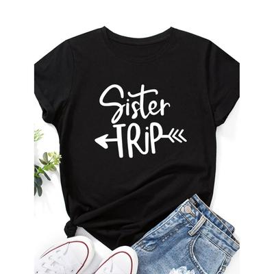 Sister Trip Letter Print Women T Shirt Short Sleeve O Neck Loose Women Tshirt Ladies Tee Shirt Tops Clothes Camisetas Mujer