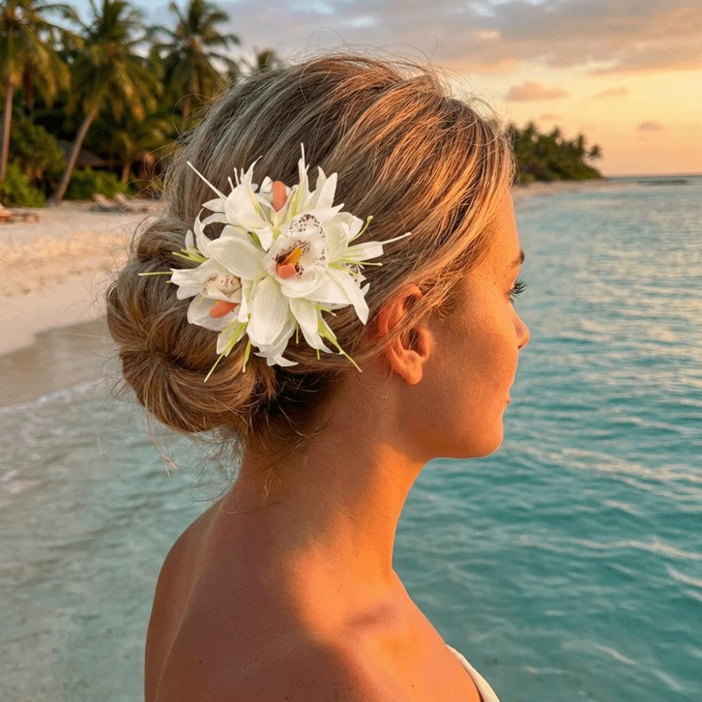 Elegant Flower Hair Clip Fabric Flower Hawaiian Duckbill Clip Tropical Beach Party