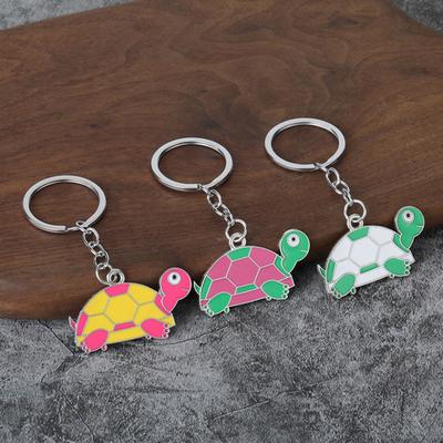 2Pcs Keychain Pendant, Metal Key Ring with Chain Design, Cartoon Turtle Shape Enamel Key Chain, Lightweight School Bag Charm