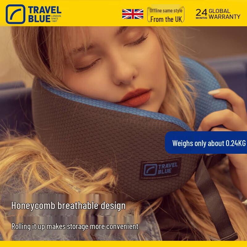 TRAVEL BLUE Honeycomb Breathable Memory Foam U-Shaped Travel Pillow