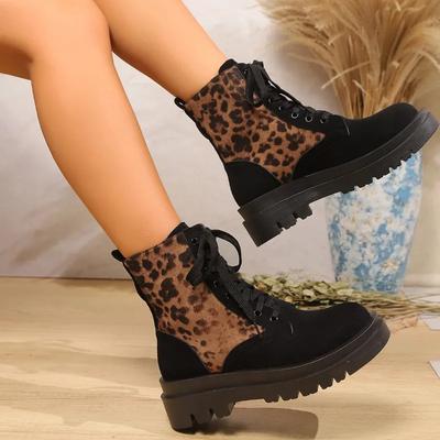 Fashion Trend Suede Leopard Ankle Boots Platform Flats Women Shoes Winter 2025 New Casual Sport Shoes Chelsea Snow Boots Botas Mujer
