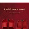 Couples' Festive Red Wedding Slippers: Non-slip, Lightweight Indoor Sandals