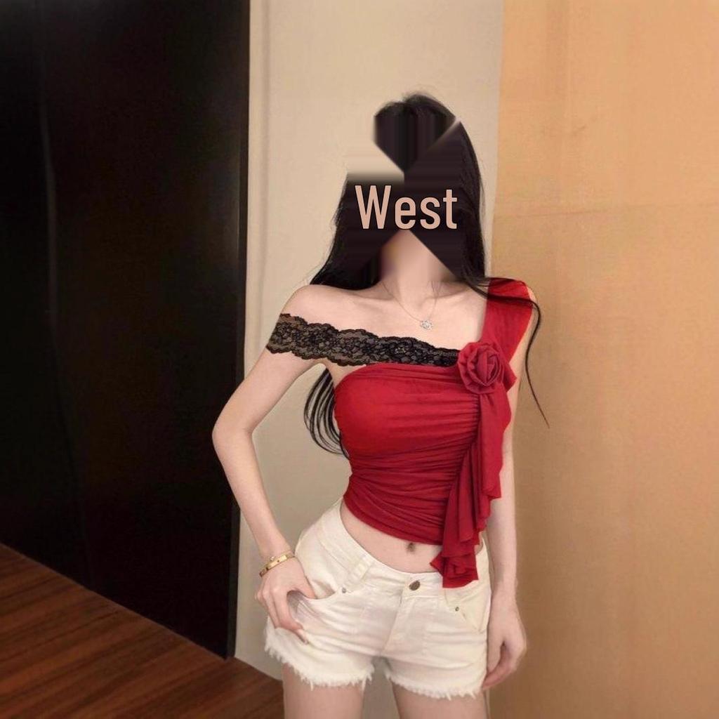 Trendy Lace Patchwork Off-Shoulder Slim-Fit Korean Top