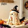 Gothic Style Figurine Vintage Witch Cat Halloween Decoration, Small Wooden Lover Gifts for Farmhouse Mantel, Bookshelf Table, Desktop Decor